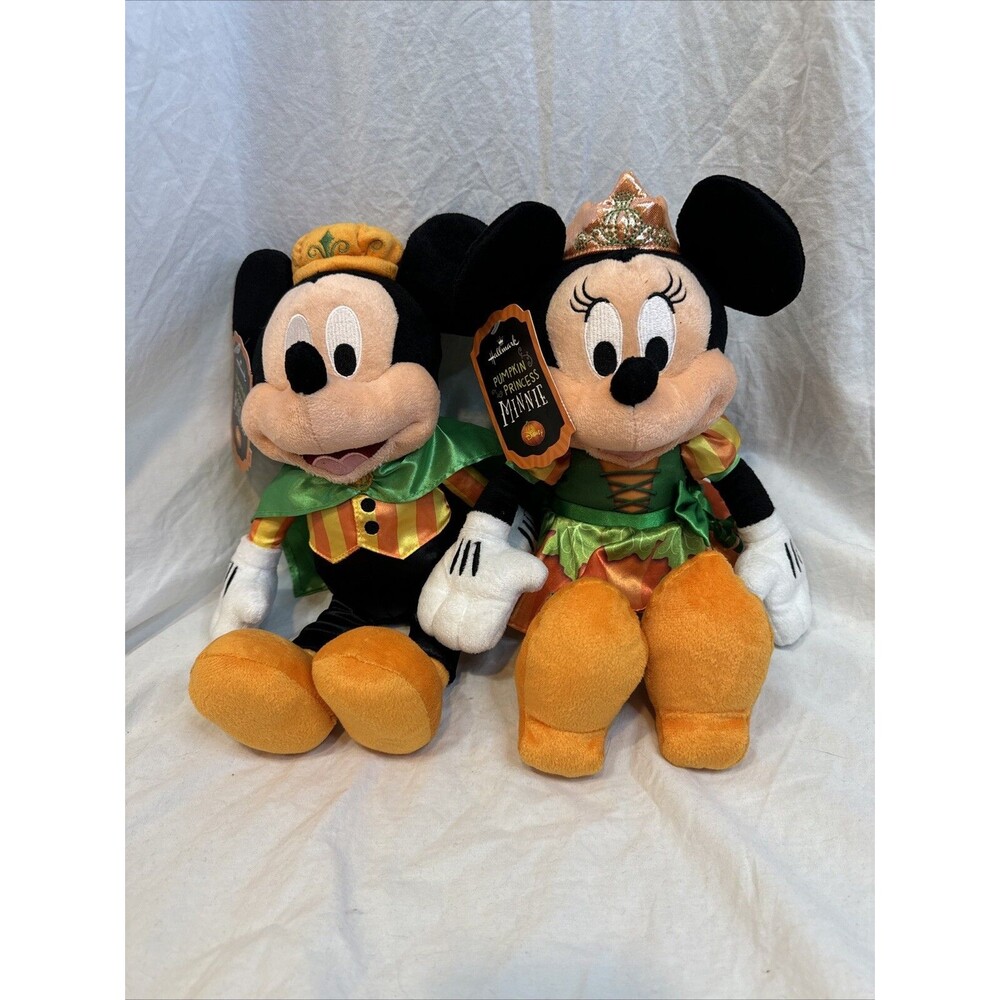 Hallmark Halloween Pumpkin Prince Mickey & Princess Minnie Mouse Plush Disney